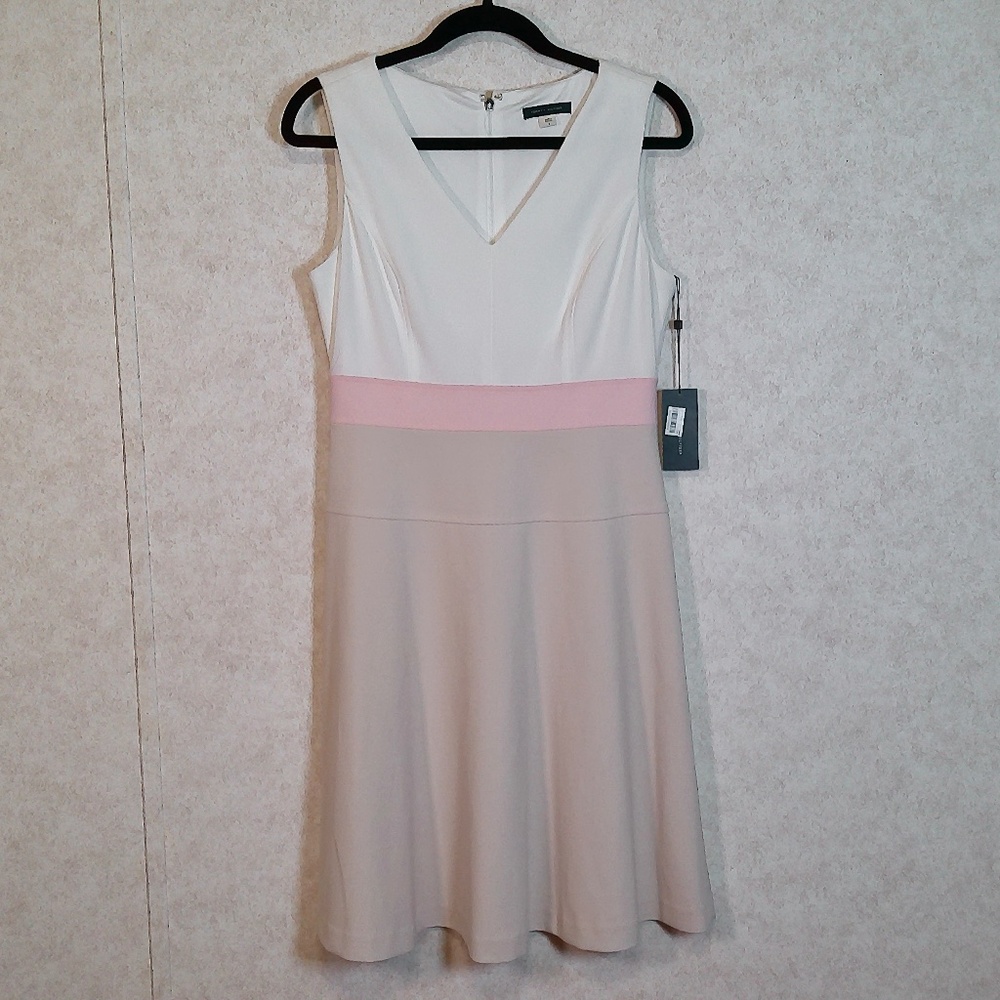 NWT Tommy Hilfiger White & Nude w/ Pink Band V-Neck Tennis Dress Size 8